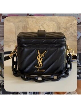 Saint Laurent Black Quilted Leather Vanity Box Crossbody with Gold Hardware